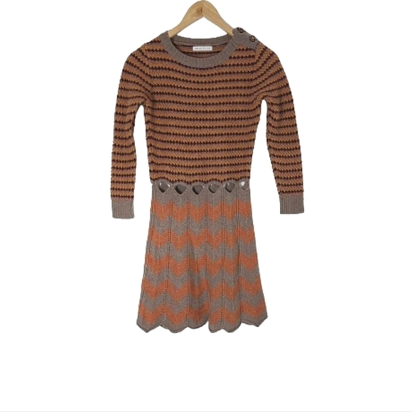 SEE BY CHLOE Brown and Orange Cutout Knitted Wool Sweater Dress Women's Size 2 - Picture 5 of 15